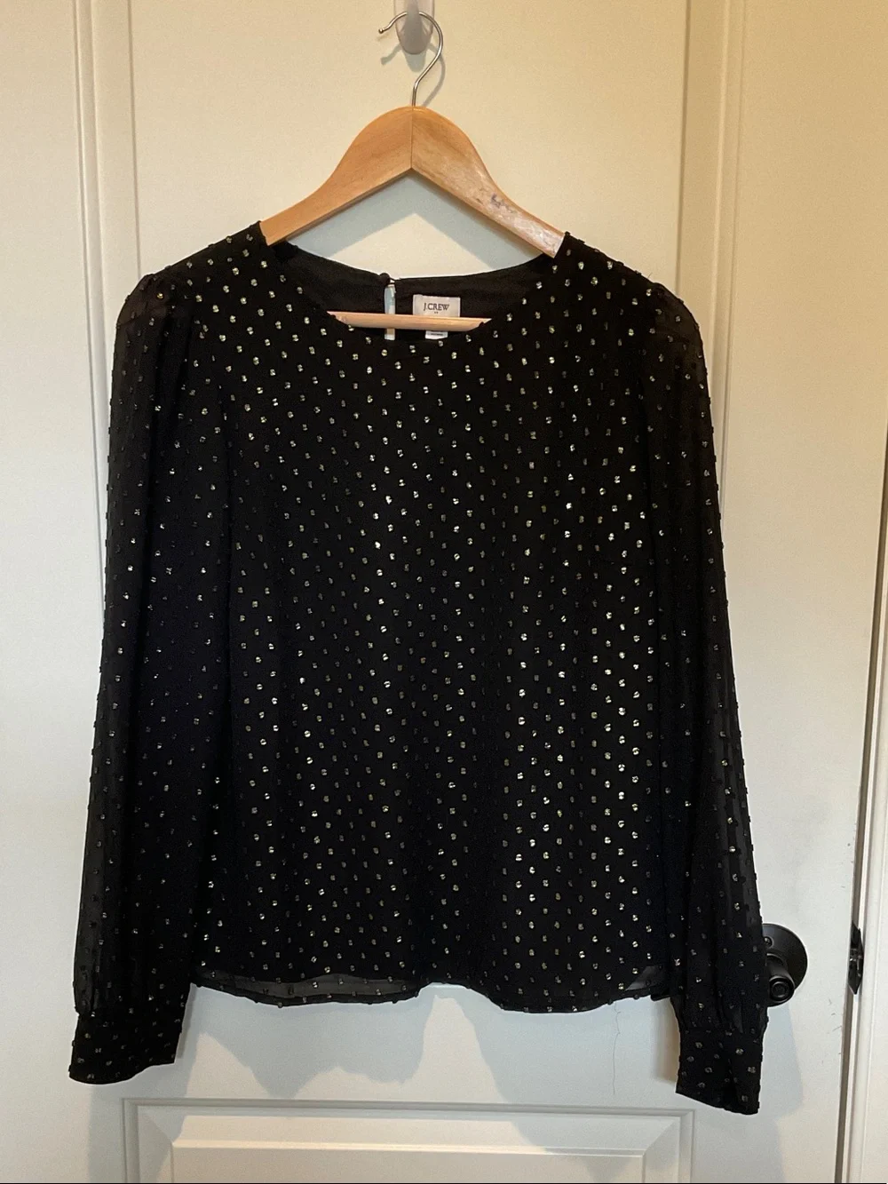 J. Crew Black Blouse with Gold Sequin Dots